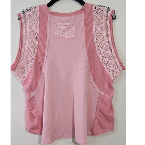 POL Top Womens Medium Oversized Varsity Top Lace Sleeveless Pink Whimsical NWOT - Picture 5 of 11